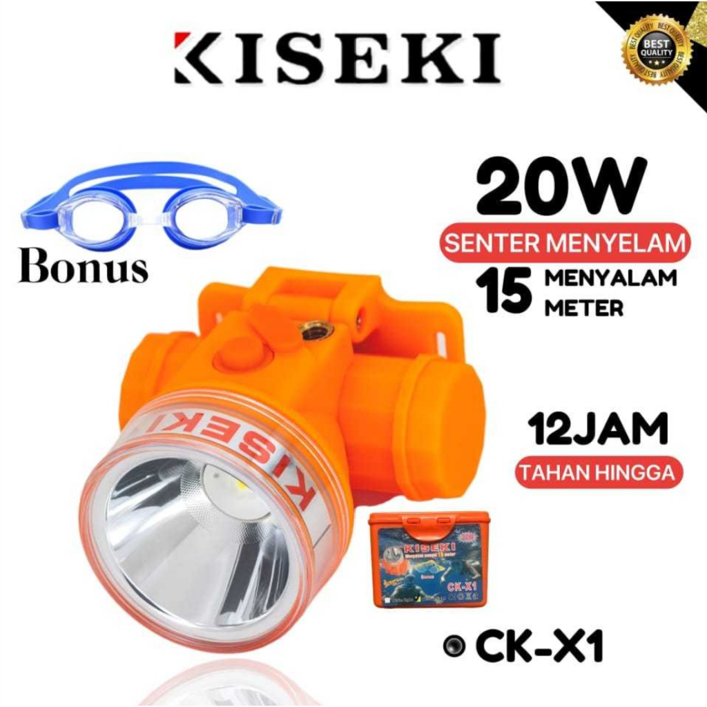 Kiseki CK-X2 / CK-X1 / CK-X3 Senter Kepala Selam 20W Tahan Air 20 Meter, Baterai Isi Ulang 3 Mode Ca