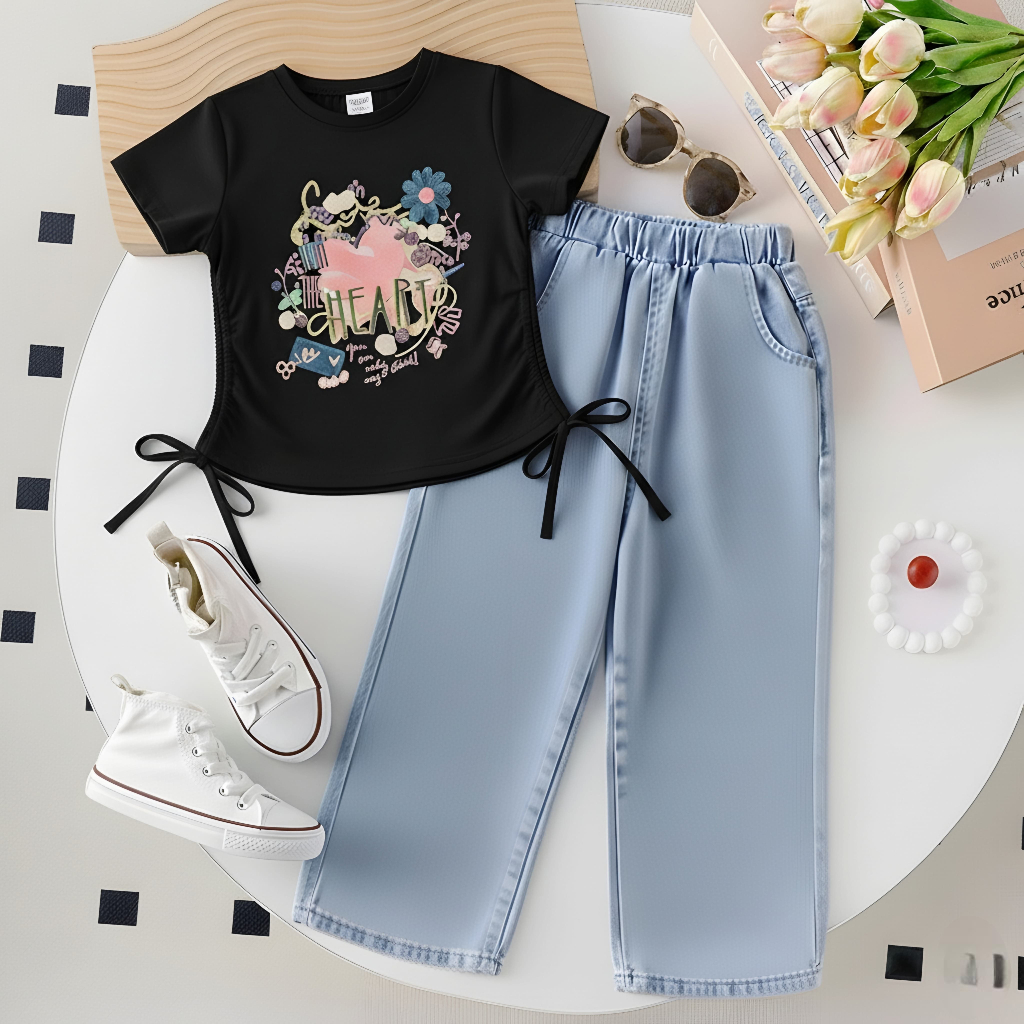 SETELAN ANAK CROP SERUT FROM THE HEART DAN LEVIS KULOT USIA 1-12 TAHUN