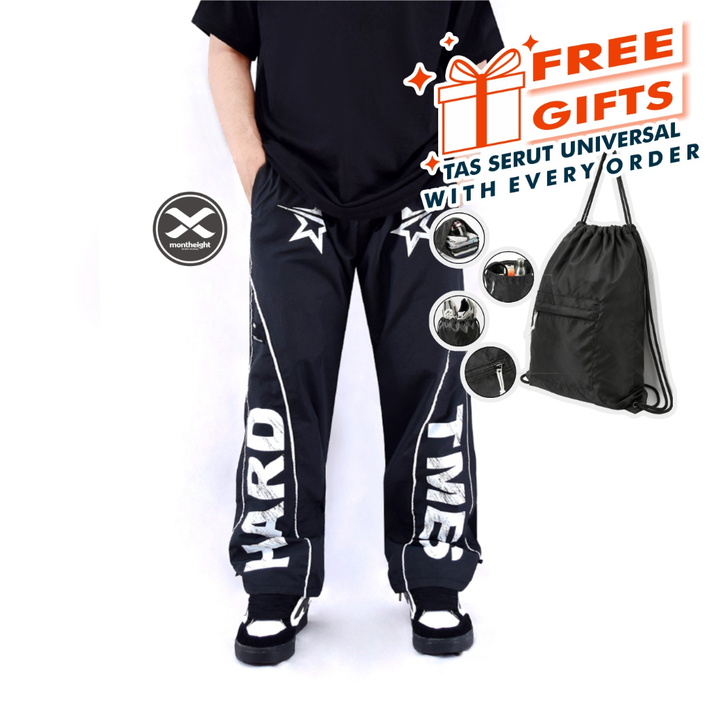 Celana Panjang Jogger Pria Wanita Unisex Training Sporty Streetwear Hitam Celana Baggy Panjang