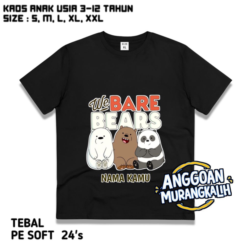 Kaos Anak Gambar We Bare Bears / baju anak gambar We Bare Bears usia 3-12 tahun