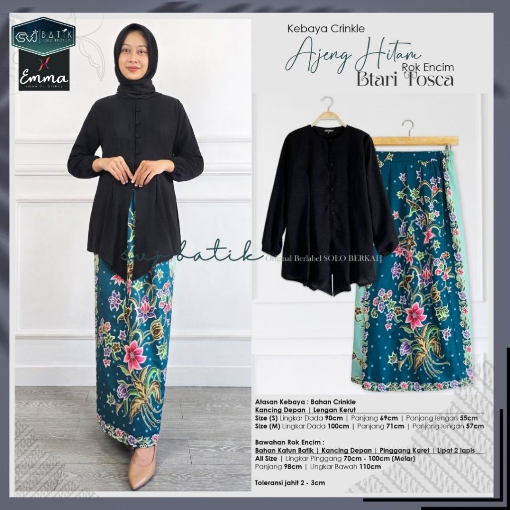 Setelan Kebaya Ratih dan Rok Batik Encim Wanita Modern Katun Adem By SVJ Batik