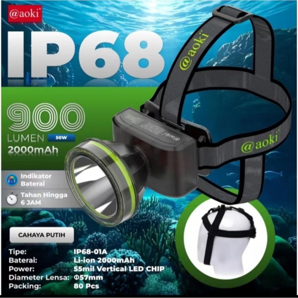 Senter Kepala Aoki IP68 – Super Terang & Anti Air (Bisa Dipakai Menyelam)