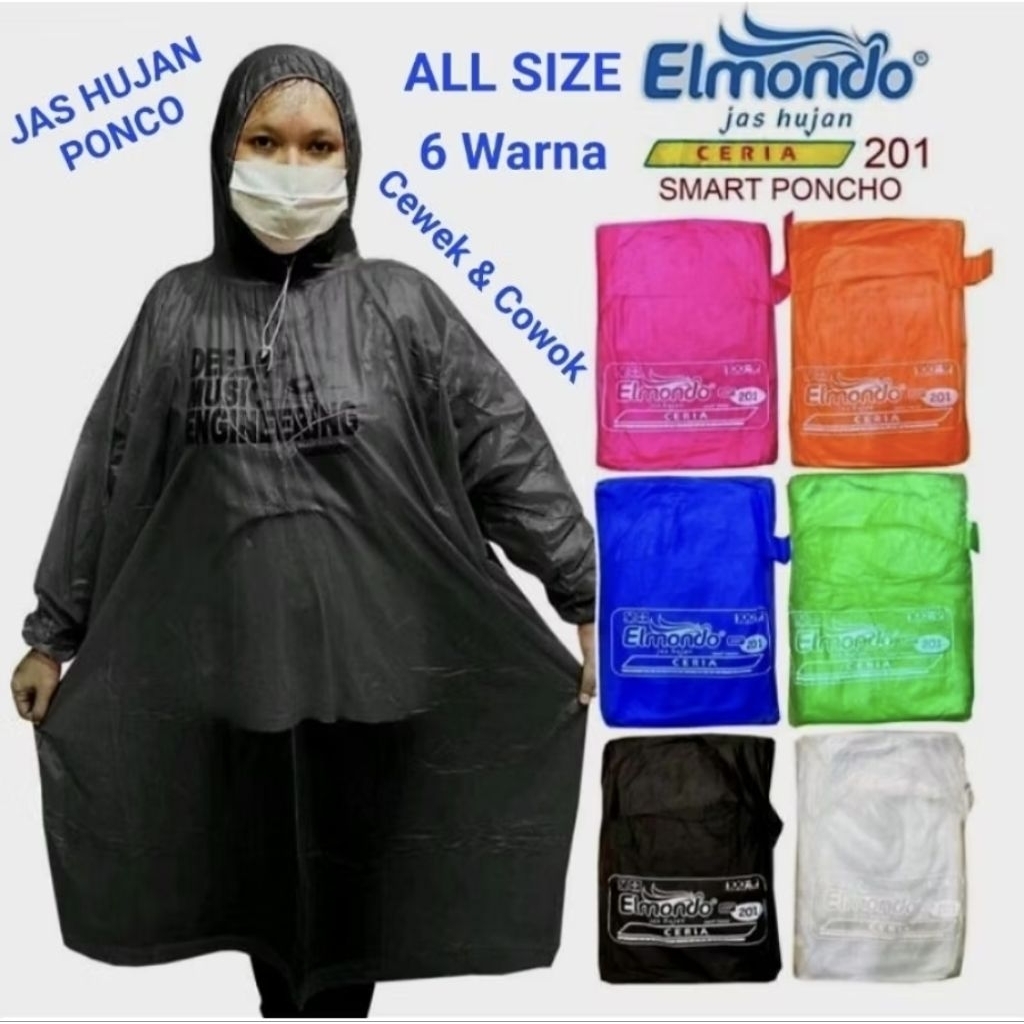Jas Hujan Baju Terusan Ponco Lengan Elmondo 201 Ceria / Jas Hujan Ponco Lengan Dewasa cewek cowok Sc