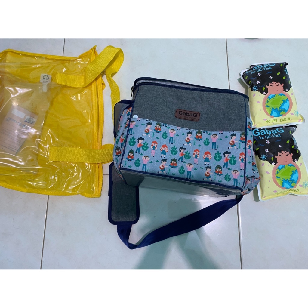 Preloved LIKE NEW Cooler Bag Gabag Sling Single Compartment People - Forest + 2 PCS GabaG - Hot/Ice 