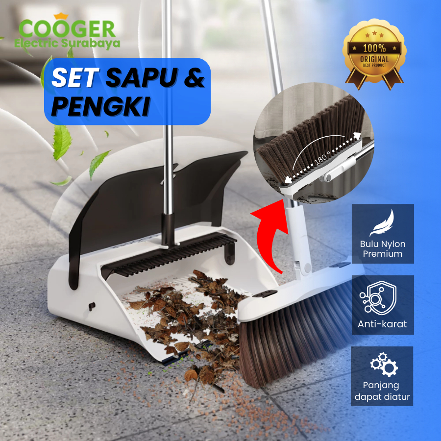 COOGER Sapu Pengki 2in1 Multifungsi Broom Set, Desain Mewah, Pengki Lipat Kapasitas Besar, Pembersih