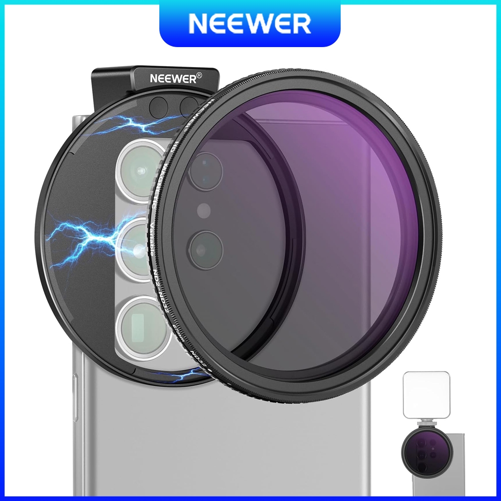 NEEWER 67mm Magnetic Phone Lens Filter Kit, Filter Lensa Kamera ND2-32 Variabel dengan Holder Filter