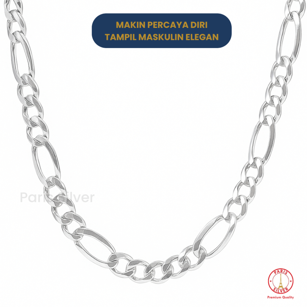 Kalung Pria Perak Asli 925 Rantai Sisik Naga Figaro Tebal Kokoh Premium Silver Anti Karat Elegan