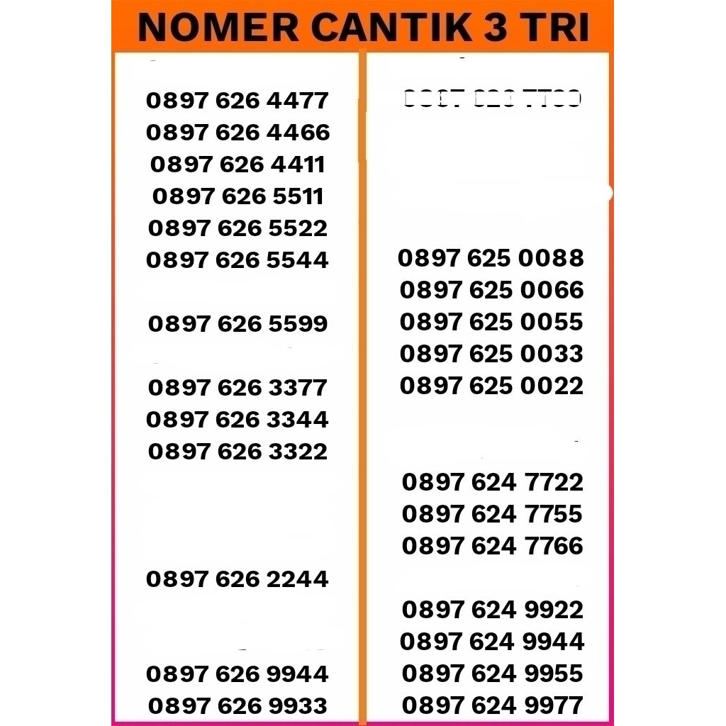 KARTU PERDANA NOMER CANTIK 3 TRI 11 DIGIT AABB ABAB MURAH