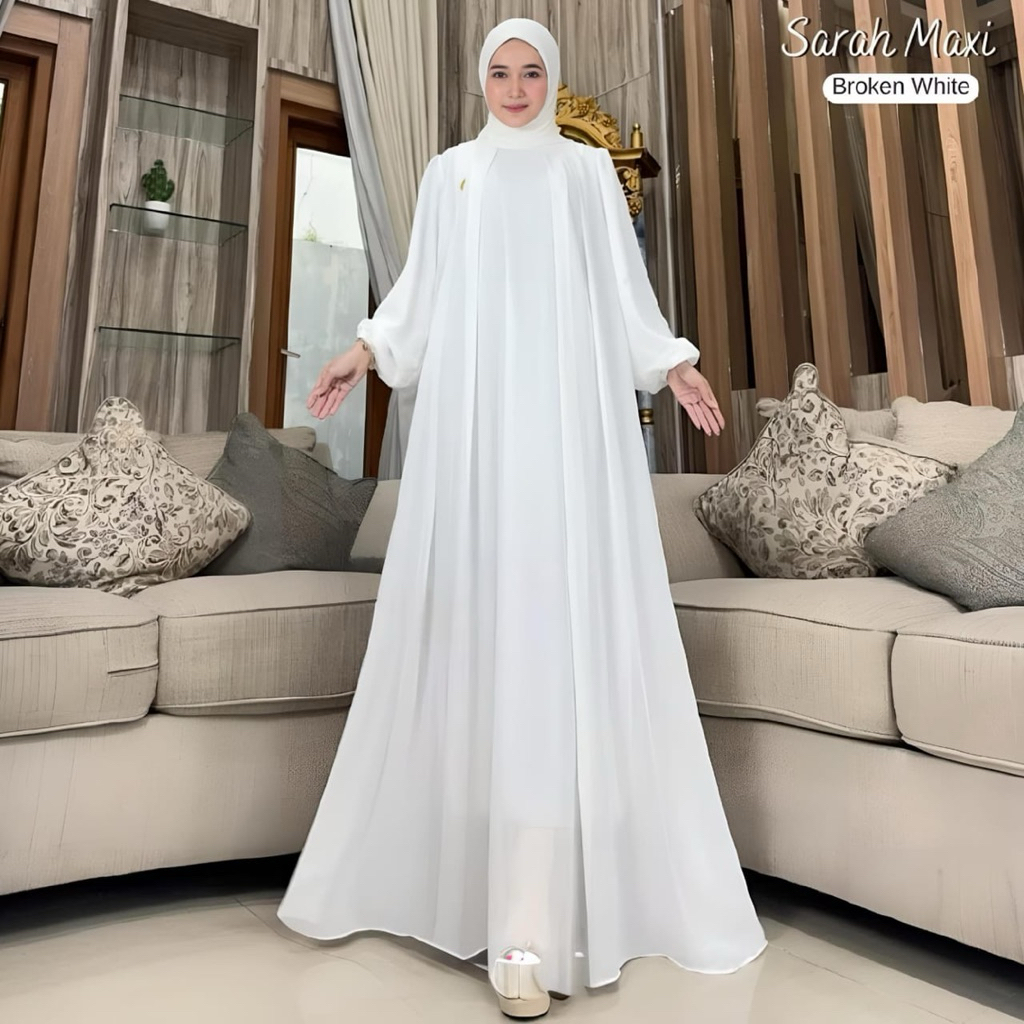 Gamis Polos Simpel Elegan Jumbo Ld 140 Ceruty Full Puring Warna Broken White