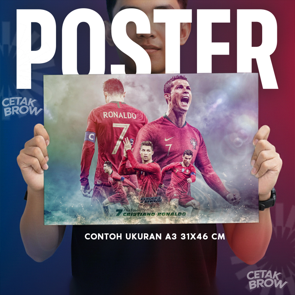 Poster Cristiano Ronaldo CR7 Premium Bisa Custom Pemain Sepak Bola Dunia GOAT Dekorasi Kamar Cowo