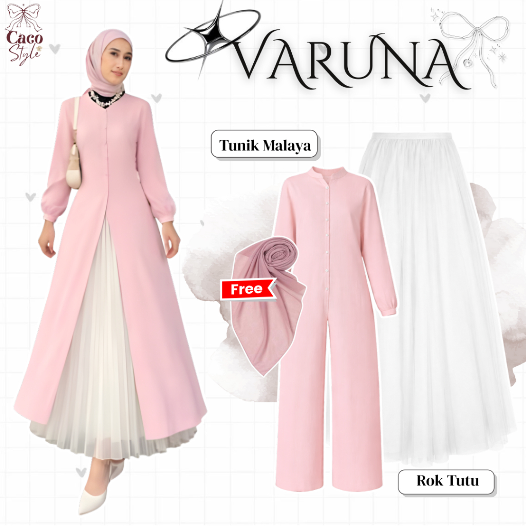 VARUNA One Set 3In1 Outfit Lebaran Tunik Kekinian ( Bella Square + Tunik Malaya + Rok Tutu ) - CO122