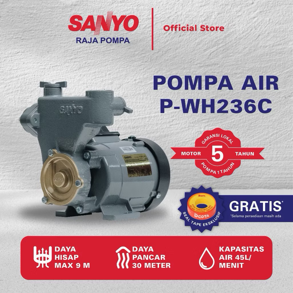 POMPA AIR SUMUR SANYO P WH 236 C-S 236C 200w 200watt NON OTOMATIS