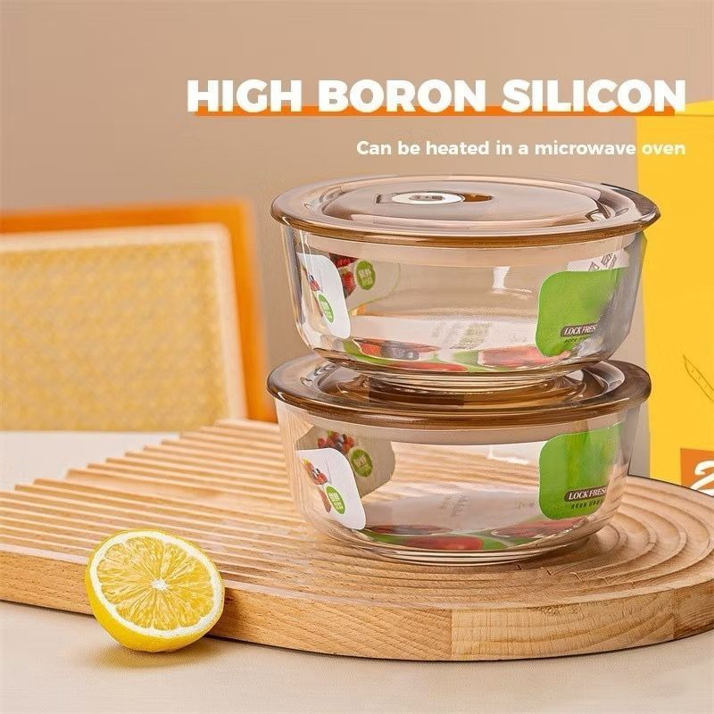 TC88 - Glass Bowl Set Mangkok Kaca Tutup Wadah Makanan Kaca Microwave Safe Food Container