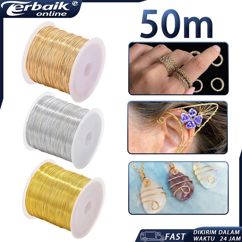 50m Tali Kawat Tembaga 0.3mm Tiger Tail Beading Wire Untuk Membuat Perhiasan Kerajinan DIY