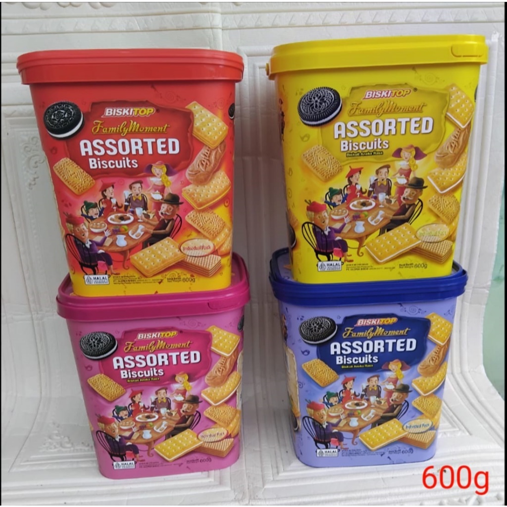 Biskitop assorted biscuits family moment kemasan kaleng plastik 600gr