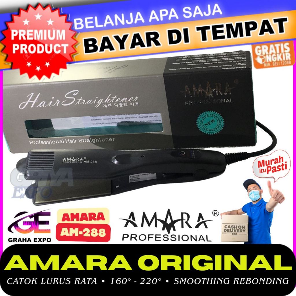 Catok Amara Plat Genteng Lebar Tipe AM 288A Hair Styling Pengembang Rambut Zig Zag atau Baba Curly W