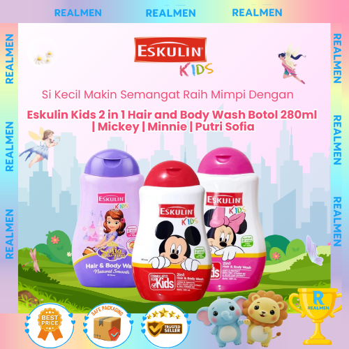 Eskulin Kids 2 in 1 Hair and Body Wash Botol 280ml | Mickey | Minnie | Putri Sofia
