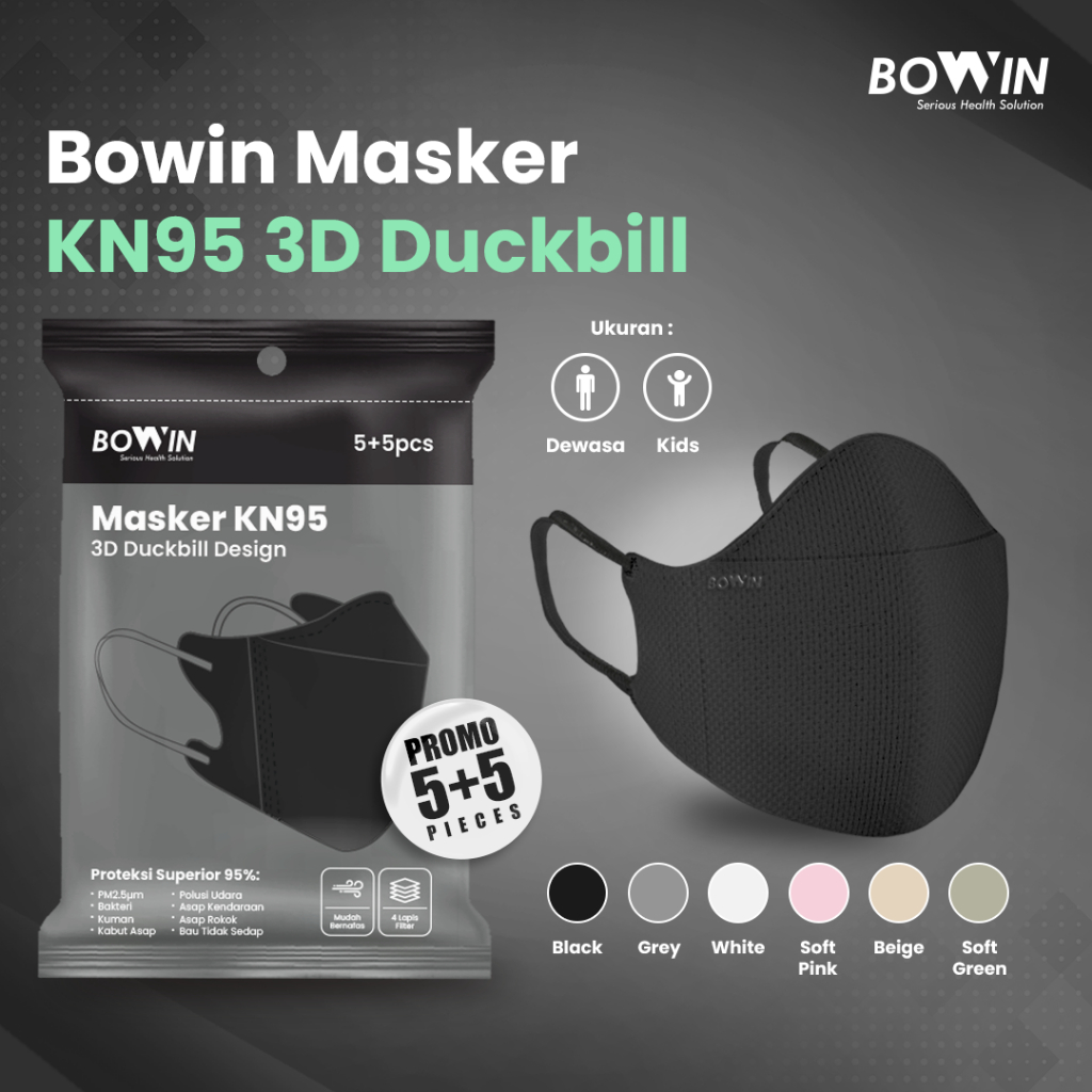 Bowin Masker KN95 - Duckbill 3D (Filter ≥95% BFE PFE) Masker Medis / Masker Kesehatan