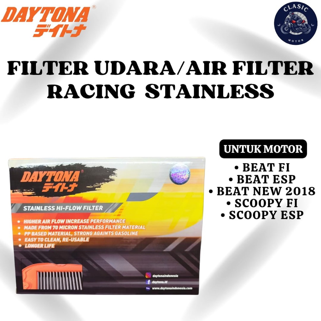 Filter Udara Racing Stainless Daytona Beat FI Beat Esp Beat New 2018 Scoopy Esp Scoopy FI