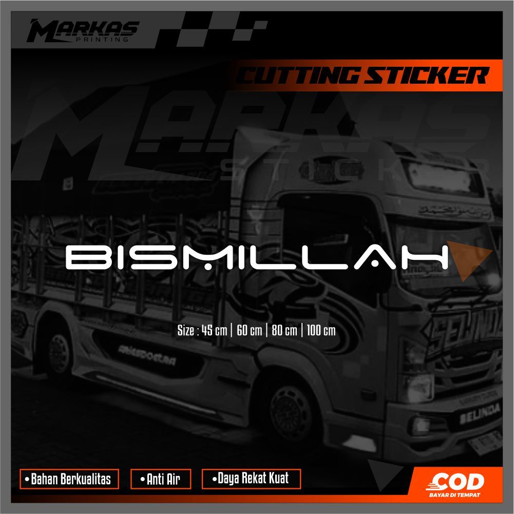 stiker kaca depan Pick Up Truk Canter Giga Hino Dyna bisa riquest tulisan stiker bismillah stiker va