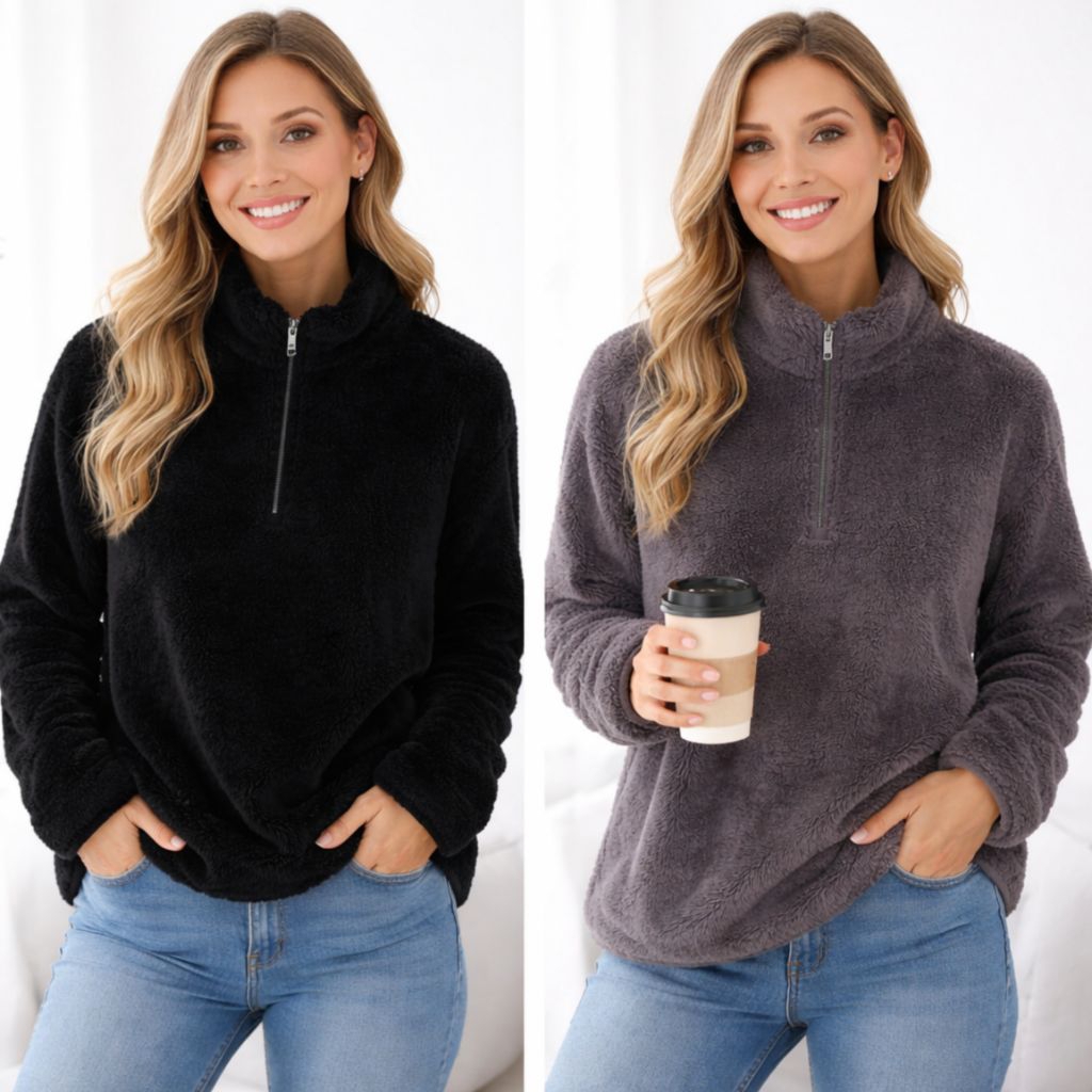 H*M Women Half-zip Crop Sherpa Jacket / jaket sherpa wanita original branded / jaket wanita terbaru