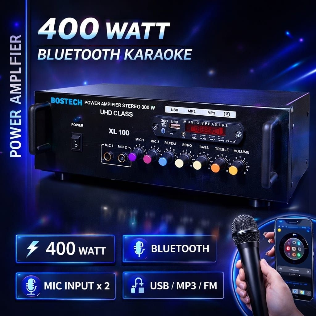 POWER AMPLIFIER BLUETOOTH TRIBLE BASS DAN KARAOKE , AMPLIFIER UNTUK KARAOKE RUMAHAN
