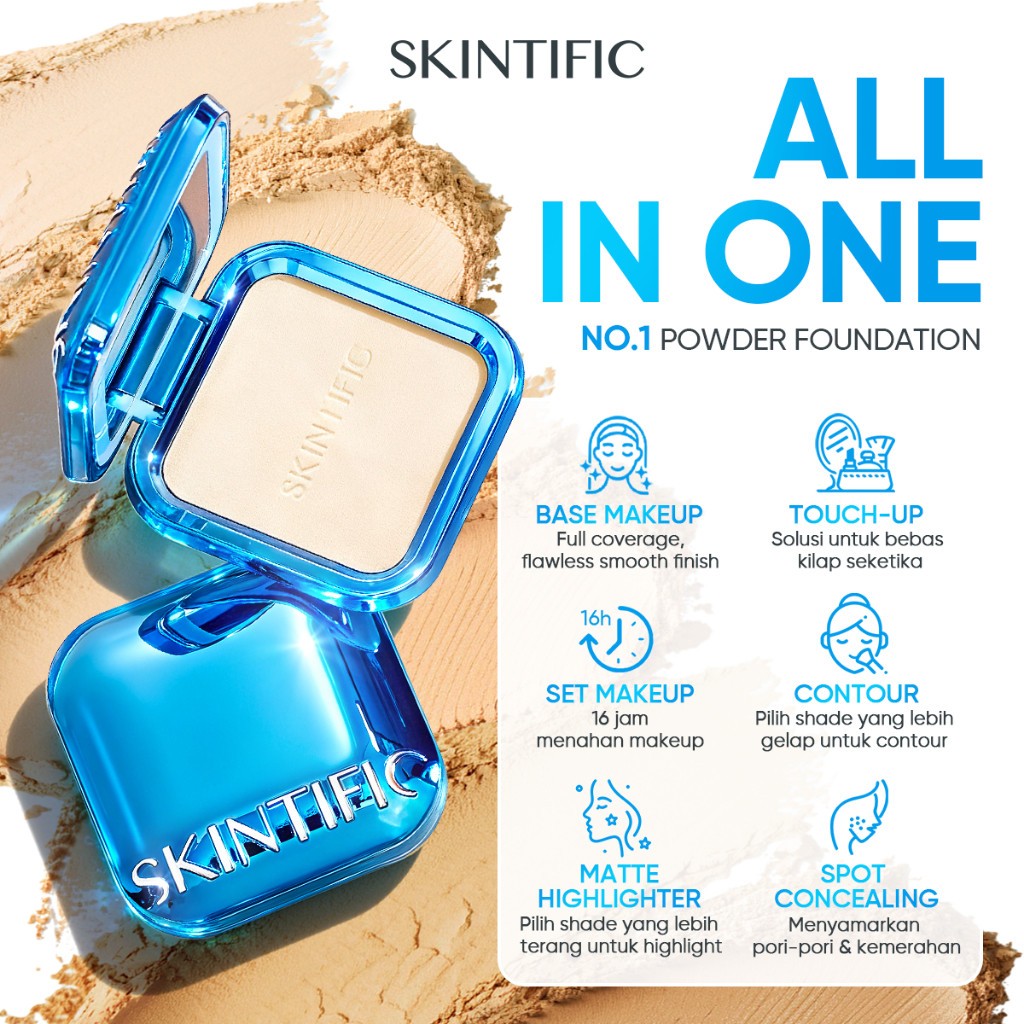 PROMO SKINTIFIC - 16 Jam Ultra Cover Powder Foundation 9g | Full Coverage Powder Matte Bedak Flawles