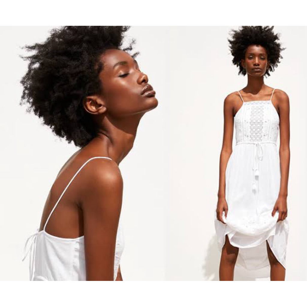 Preloved Zara Summer White Embroidery Midi Dress