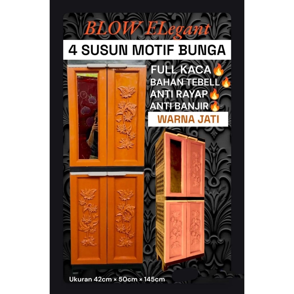 Ready Lemari New Blow MSC Hanger + Kaca Panjangmotif LV BungaWarna• ungu• cream• jati