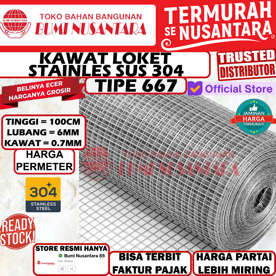 Kawat Loket Stainless SS304 100CMx6MMx0.7MM PerMeter Patri 667 Roll PerMeter Ram Stenlis 100 x 6 x 6