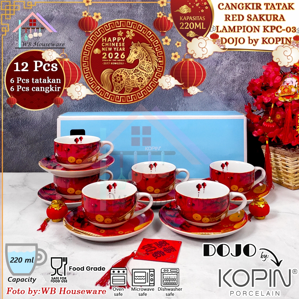 DOJO By KOPIN Cangkir set 6 pasang special tahun baru imlek 2026 motif red sakura lampion / gelas ko