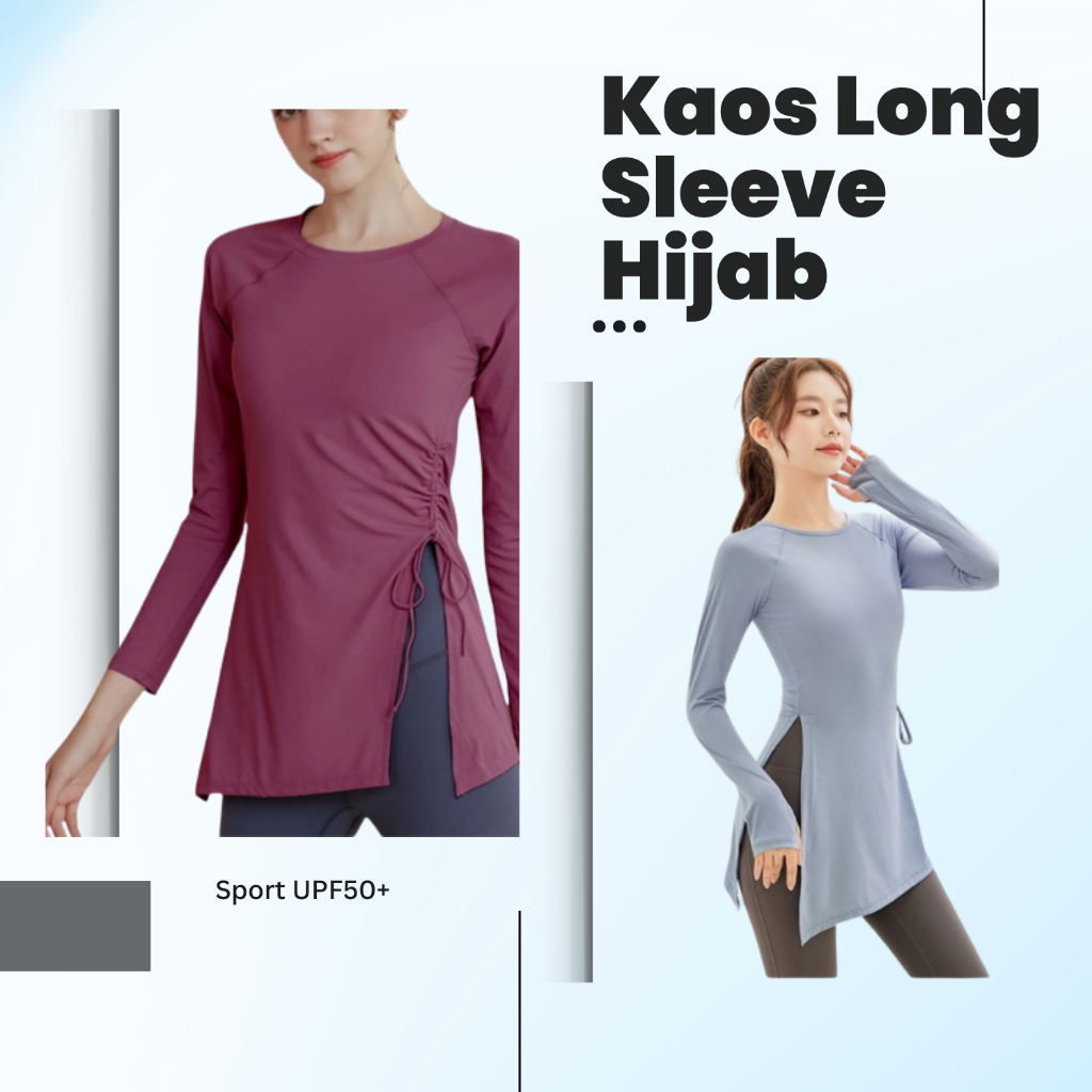 Baju Olahraga Wanita Hijab Lengan Panjang Tali Serut Pinggang
