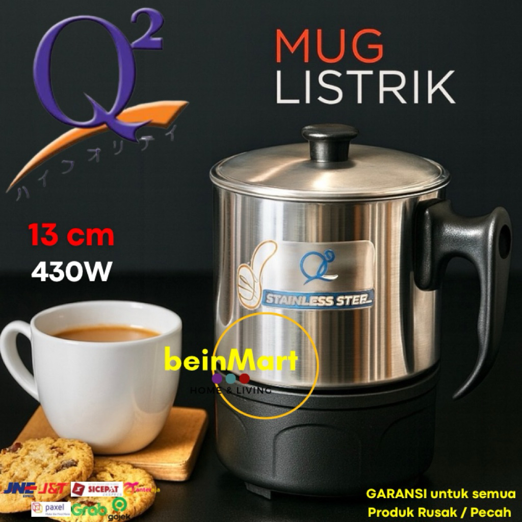 Mug Listrik Panci Listrik Teko Listrik 1.2 Liter Stainless Steel Pemanas Air Q2 8013 low watt