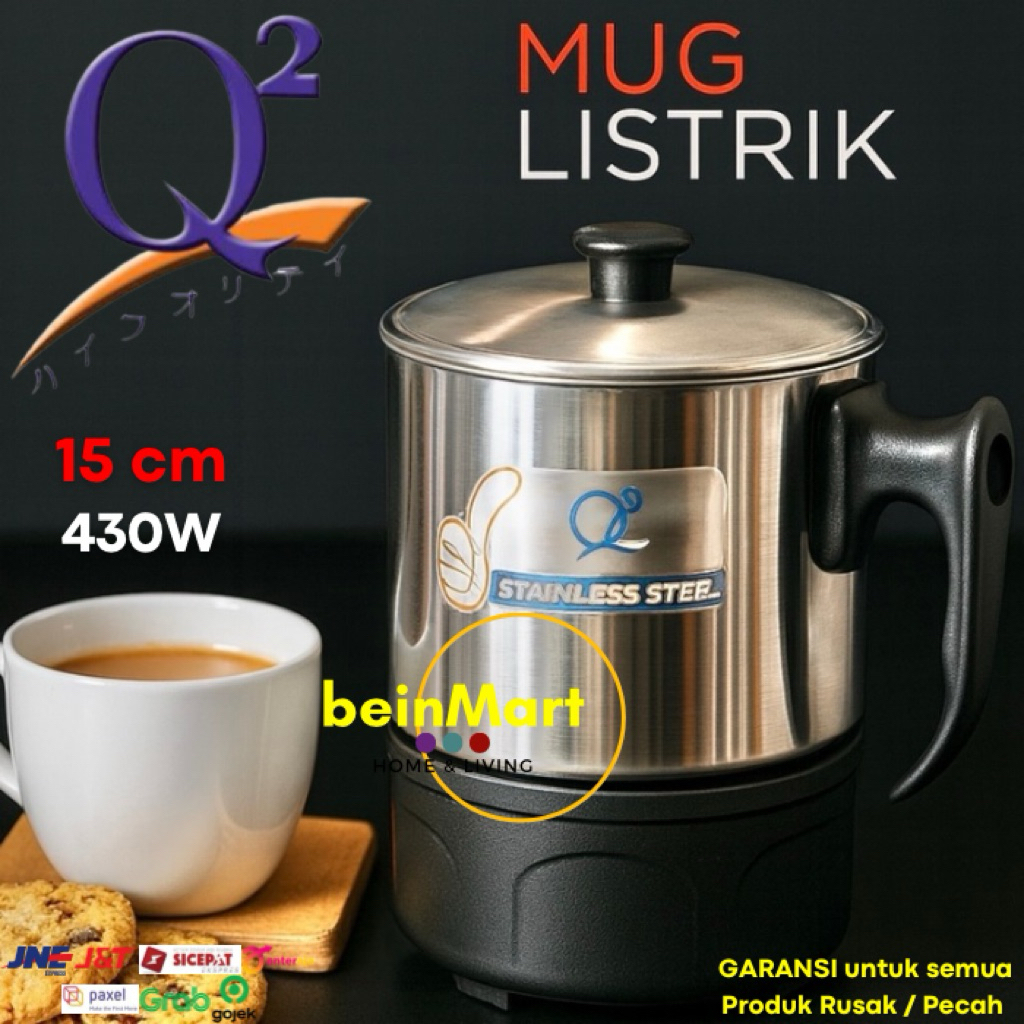 Mug Listrik Panci Listrik Teko Listrik 1.5 Liter Stainless Steel Pemanas Air Q2 8015 low watt