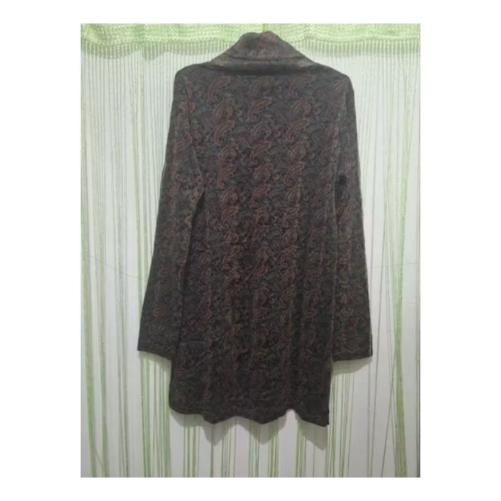 dress batik wanita jumbo turtleneck lengan panjang warna coklat
