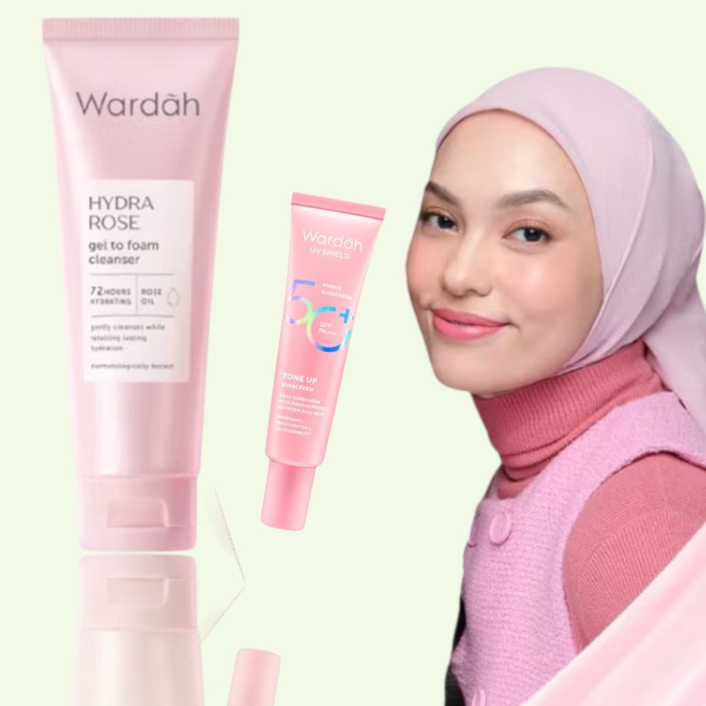 WARDAH Skincare Wajah Sehari Hari Sunscreen Dan Sabun Muka| Paket 2in1 Hydra Rose|Mencerahkan Kusam 