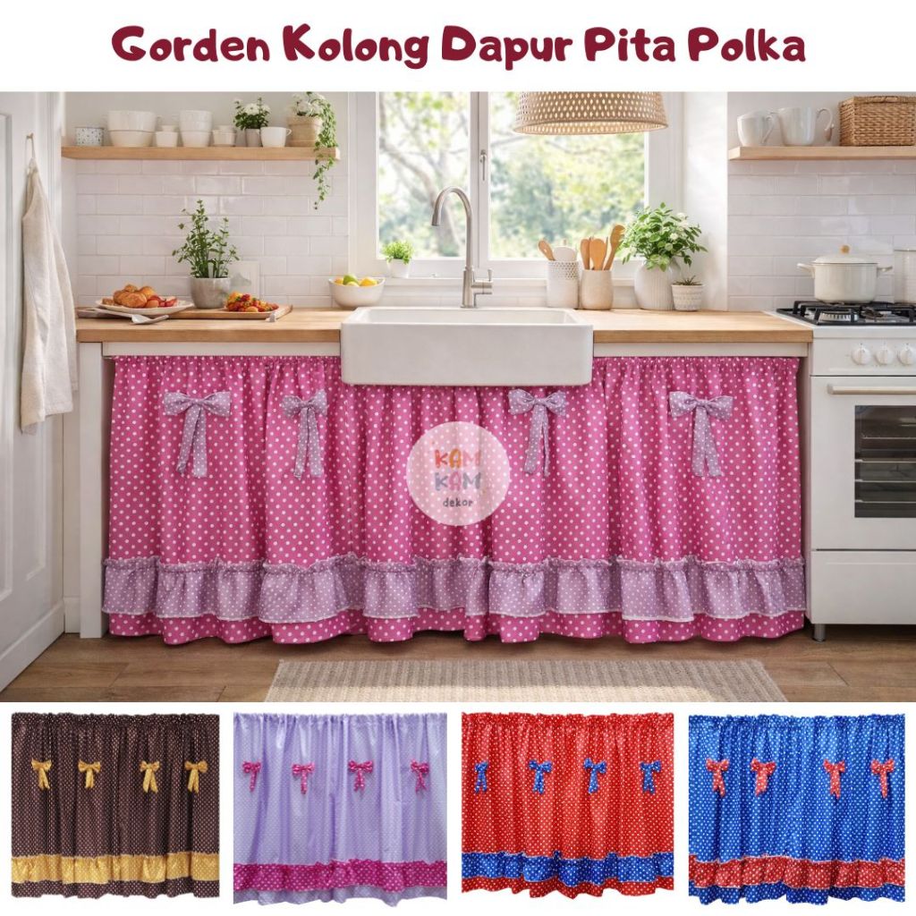 Gorden Kolong Dapur Pita Polkadot Murah Tirai Kolong Dapur