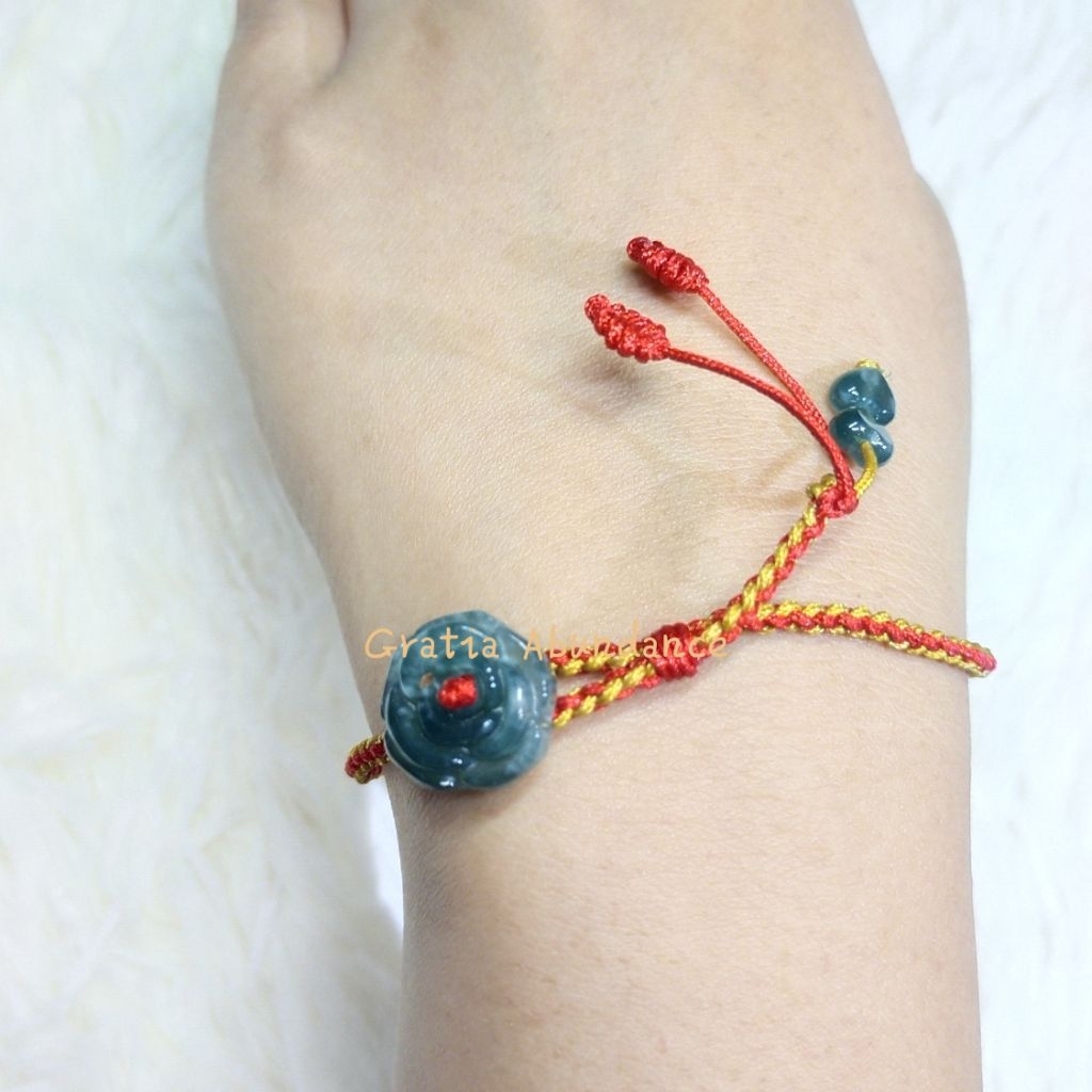 Gelang giok BWJ Mawar Love tali merah adjustable size