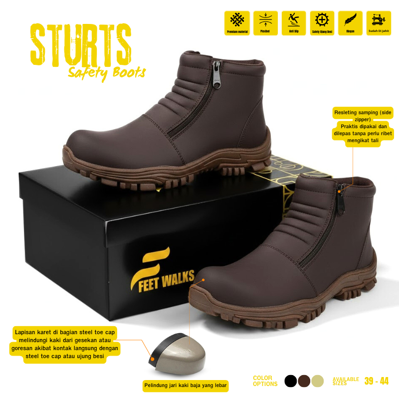 Sepatu Safety Boots Pria - Sepatu Safety Ujung Besi Kerja Proyek Bangunan
