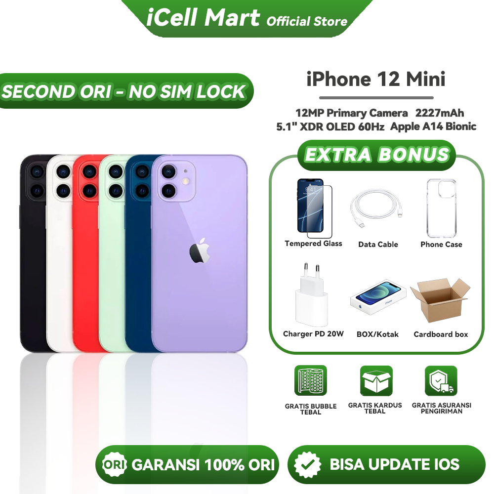 IPhone 12 MINI 64GB 128GB SECOND MULUS FULLSET 100% BERGARANSI Like New bh90%+