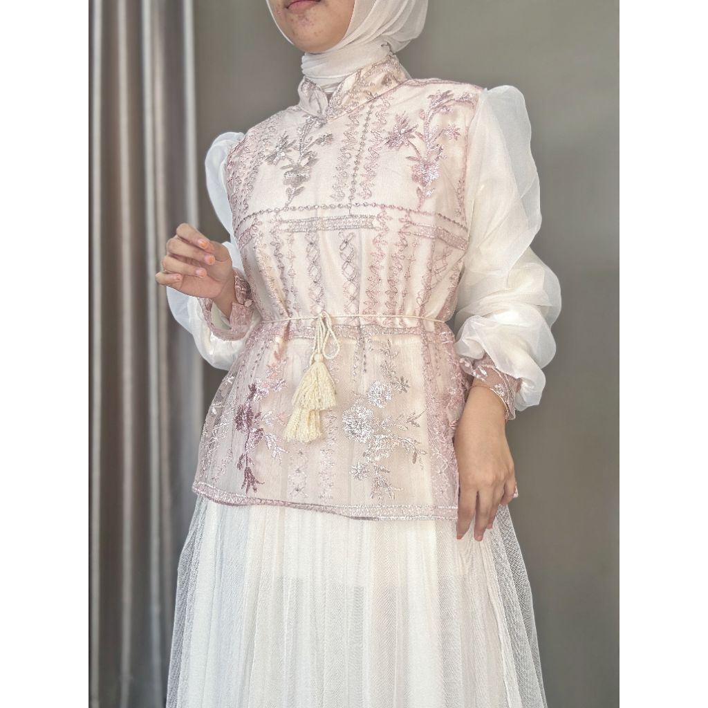 Aba Collection - In Rania Dress Brukat Tulle Bordir Organza Ivory Cream