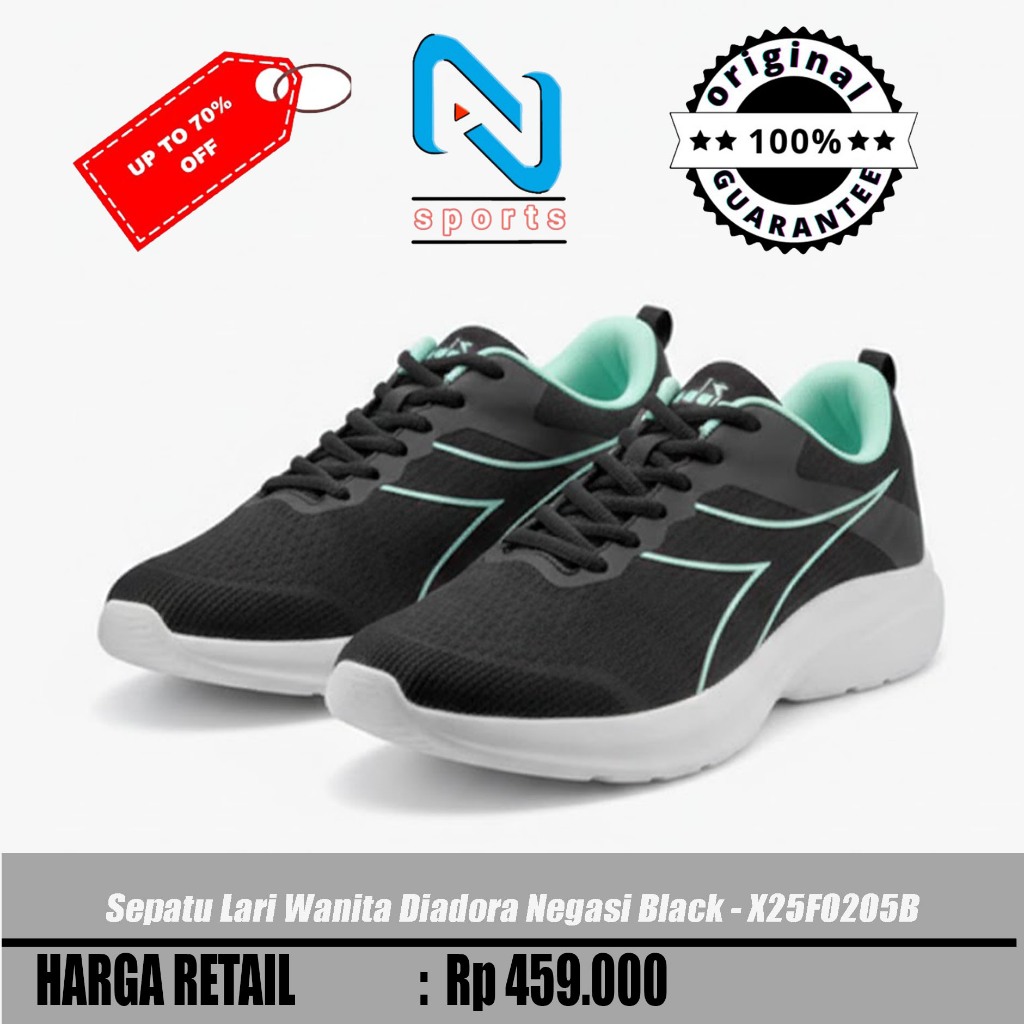Sepatu Lari Wanita Diadora Negasi Black - X25F0205B Original 100%