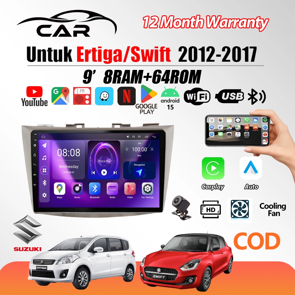 Untuk Suzuki Ertiga/Swift 2012-2017 Android 15 Head Unit 9 Inch IPS Screen Termasuk Frame Soket PNP 