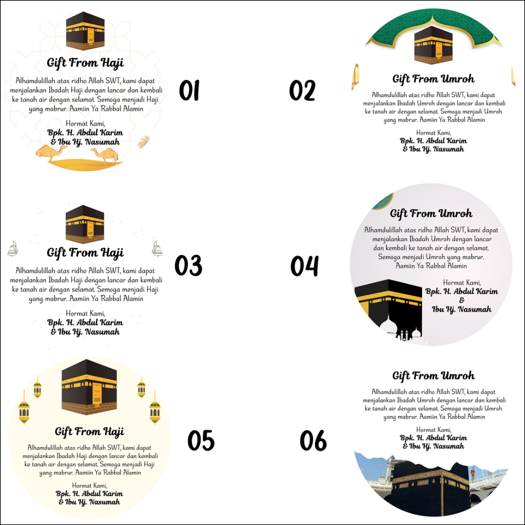 stiker gift umroh + gift haji + syukuran umroh + stiker pulang umroh dan haji