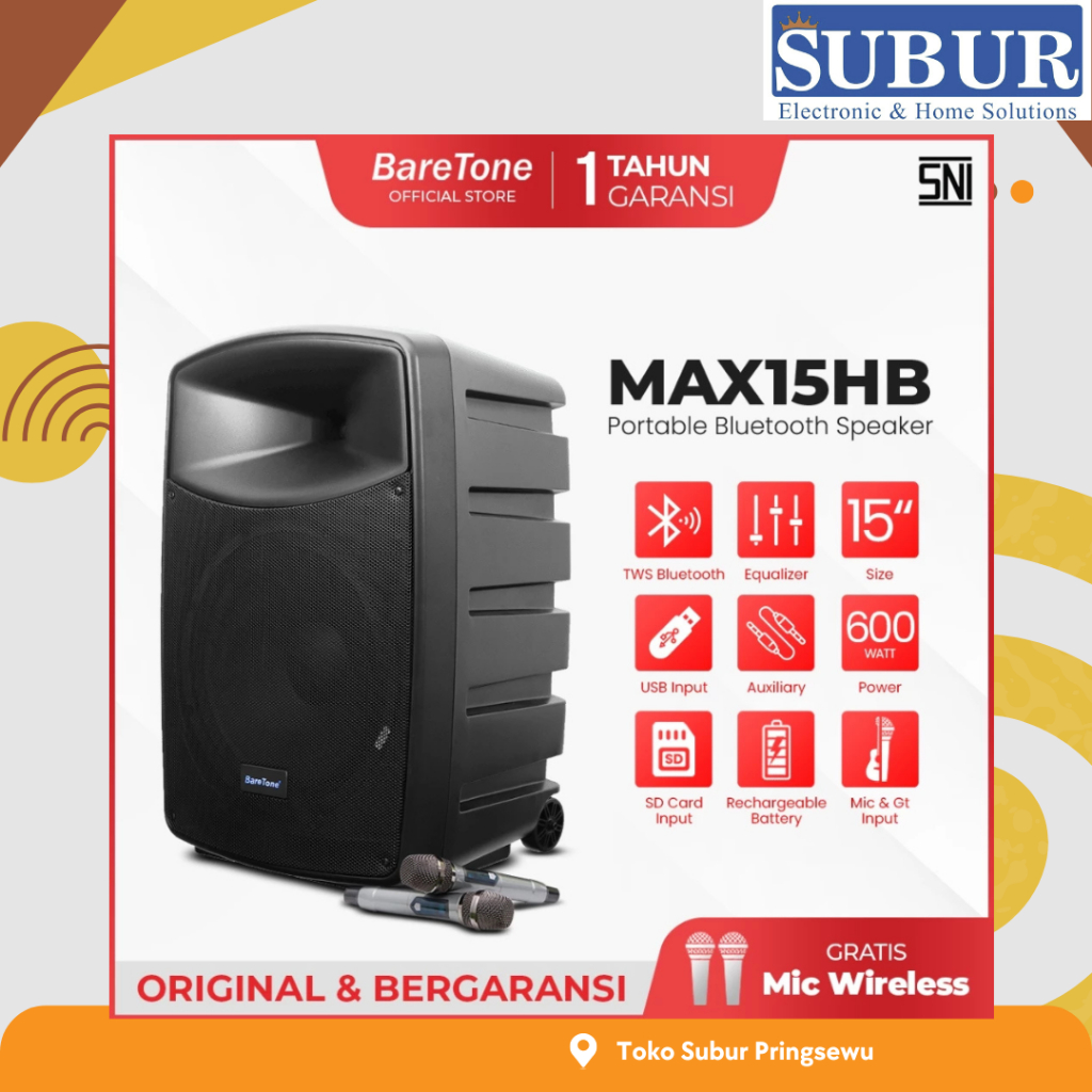 BareTone MAX15HB Bluetooth Speaker 15 Inch 600W