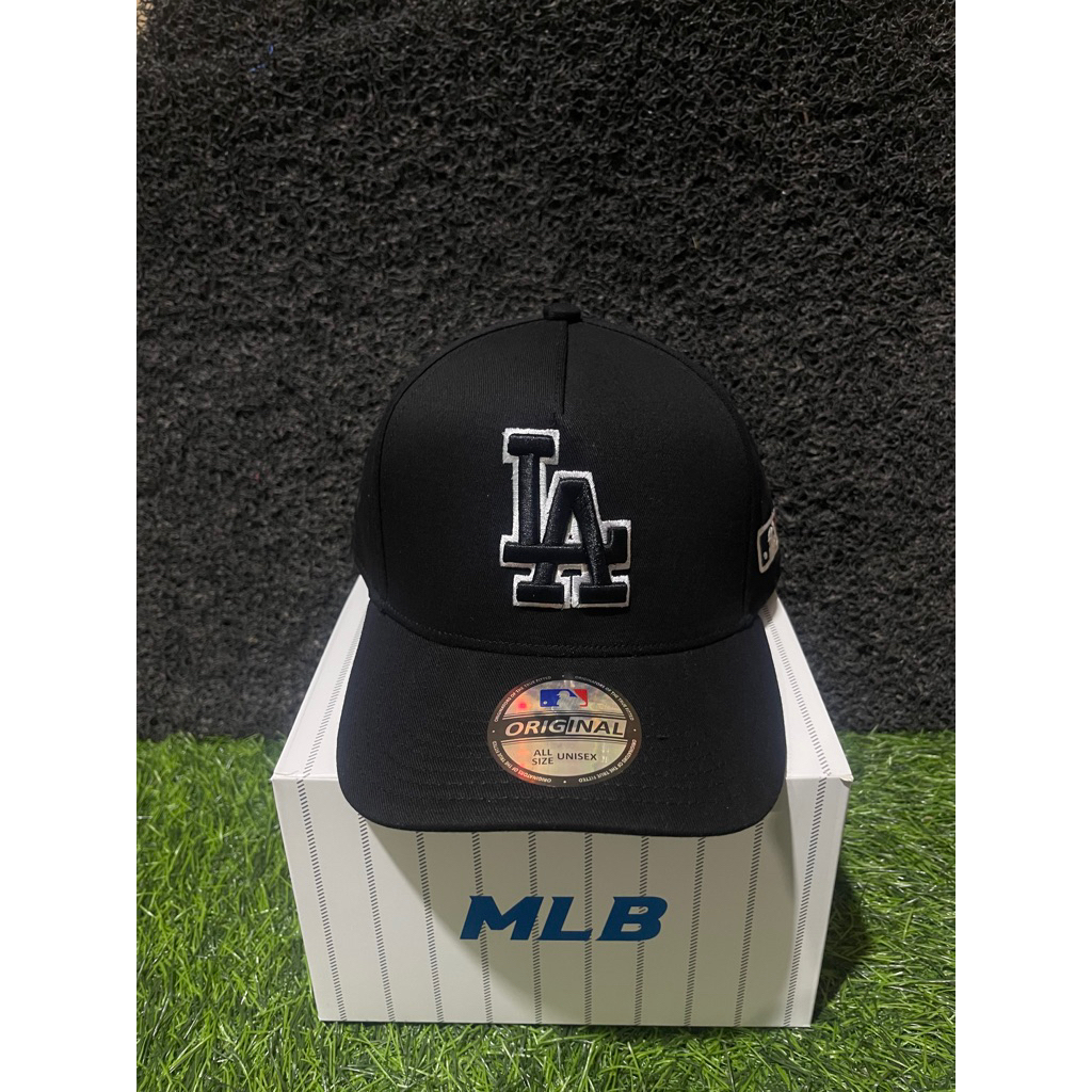 Bahan Hitam Logo LA Hitam List Putih Topi Premium Pria Wanita
