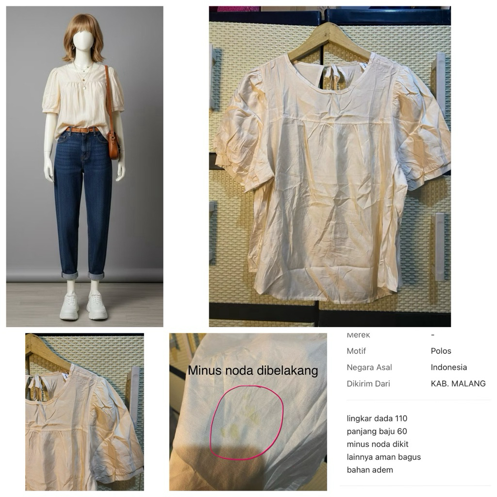 BLOUSE ADEMCREAM LENGAN PENDEK BALON CAKEP