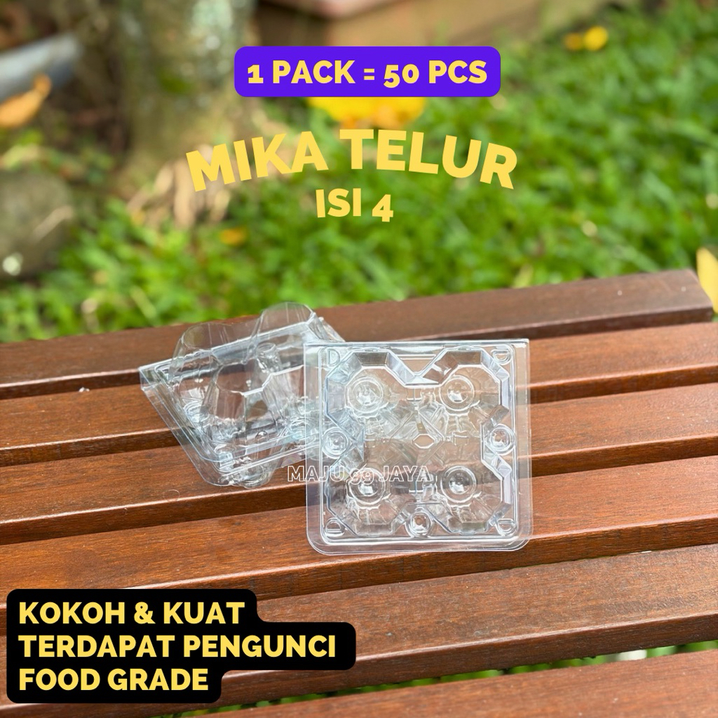 (50 PCS) Mika Telur isi 4 dengan Pengunci Kancing Tebal Bening | Mika Telor Mika Tray Telur Plastik 