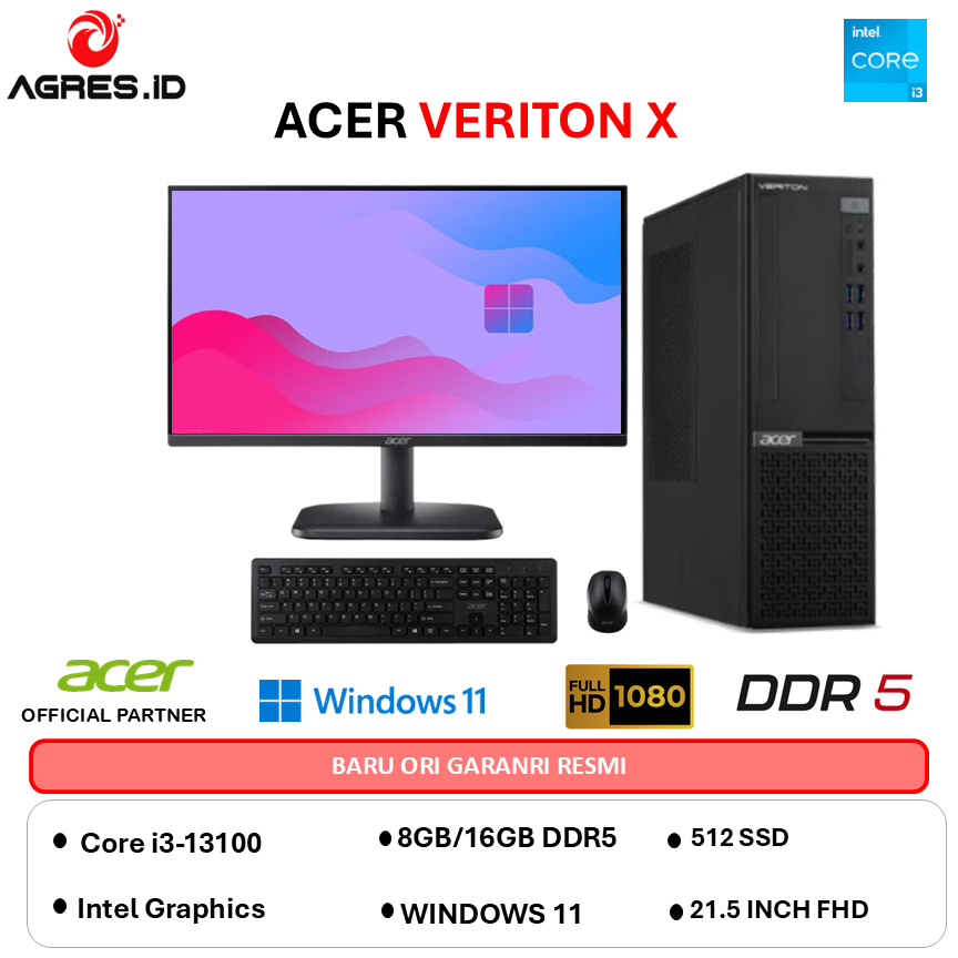 ACER VERITON X INTEL CORE I3 13100 - RAM 16GB 512GB WINDOWS 11 FREE MONITOR LED 21.5INCH