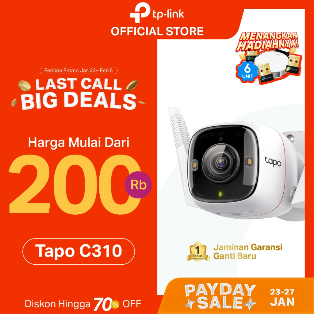 TP-Link Tapo C310/C320WS/C325WB Outdoor 2K 3MP HD Wi-Fi CCTV Camera  Certification-IP66 Weatherproof